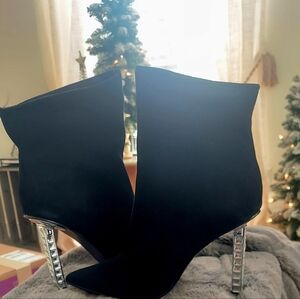 INC STUNNING Black Suede BOOTIES w GEOMETRIC CRYSTAL STILETTO NEW! SZ 8M